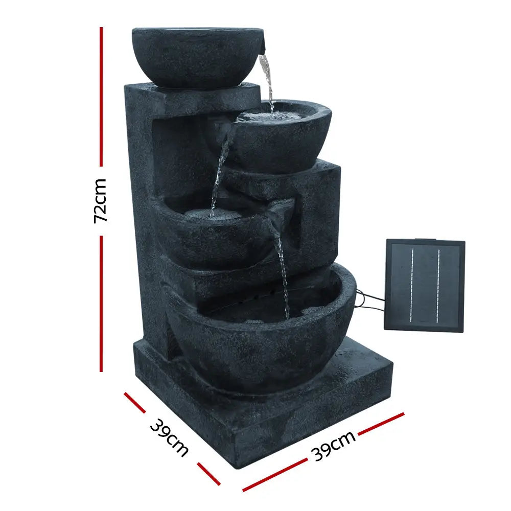 Gardeon Solar Water Feature with LED Lights 4-Tier Blue 72cm - Home & Garden > Fountains