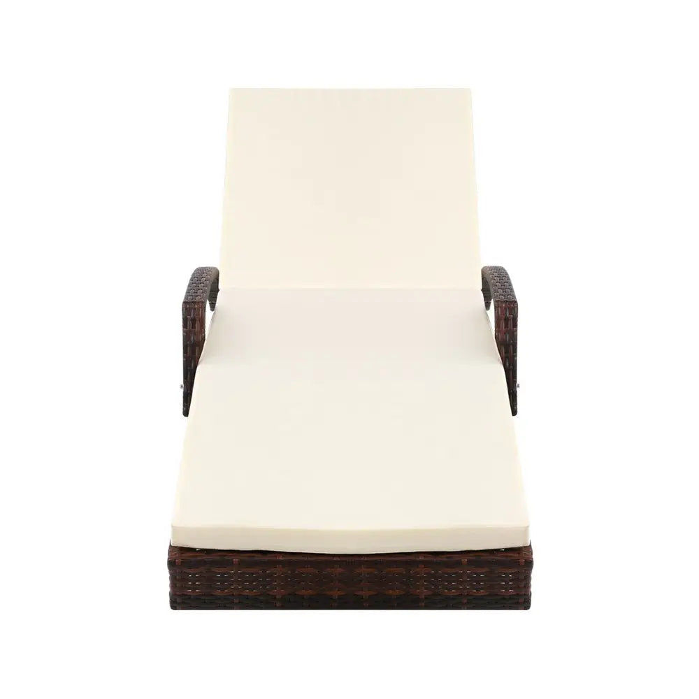 Gardeon Sun Lounge Wicker Lounger Outdoor Furniture Beach Chair Patio Adjustable Cushion Brown - Furniture > Outdoor