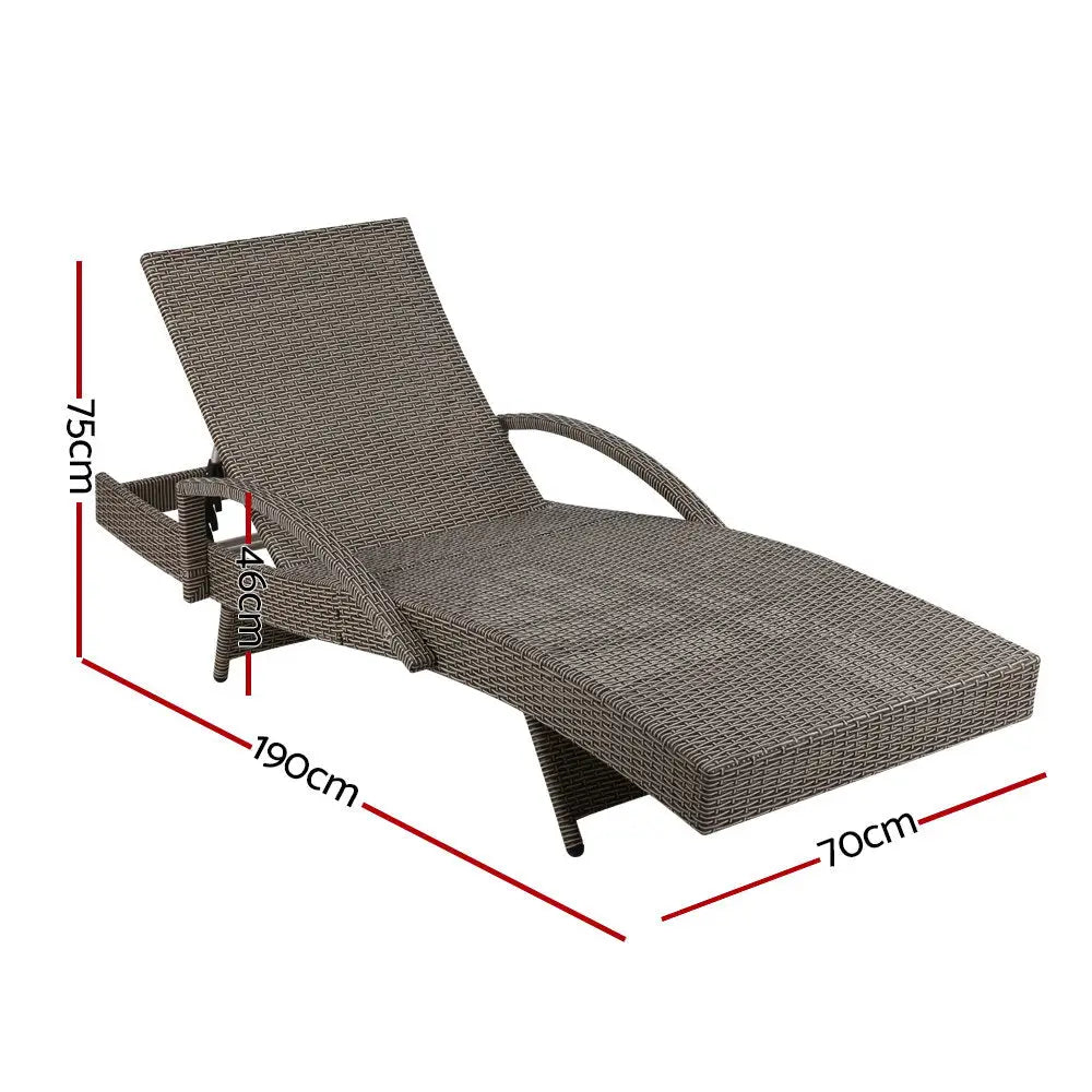 Gardeon Sun Lounge Wicker Lounger Outdoor Furniture Beach Chair Patio Adjustable Cushion Grey&Beige - Furniture >