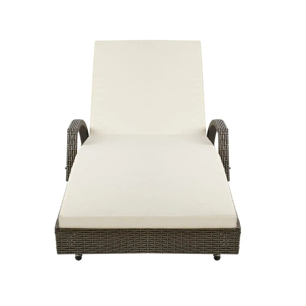 Gardeon Sun Lounge Wicker Lounger Outdoor Furniture Beach Chair Patio Adjustable Cushion Grey&Beige - Furniture >