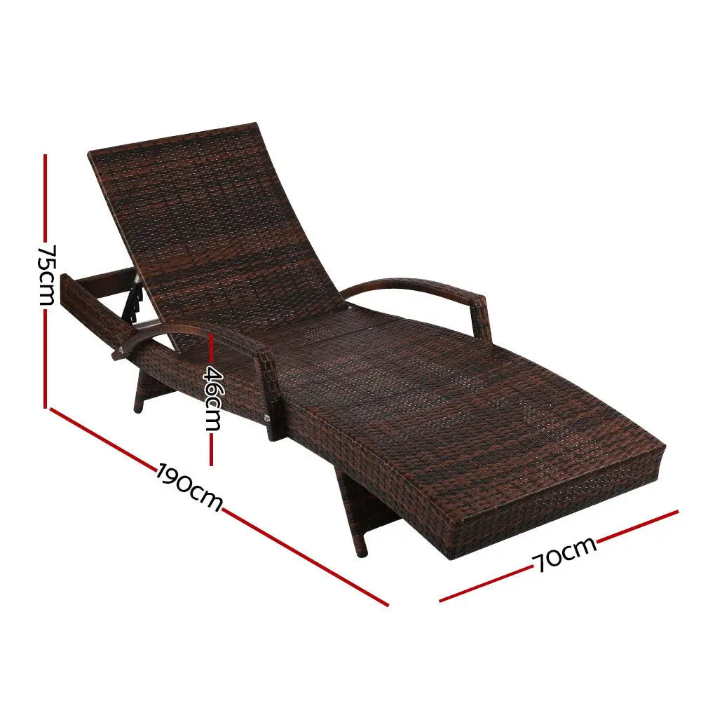 Gardeon Sun Lounge Wicker Lounger Outdoor Furniture Beach Chair Patio Adjustable Cushion Brown - Furniture > Outdoor