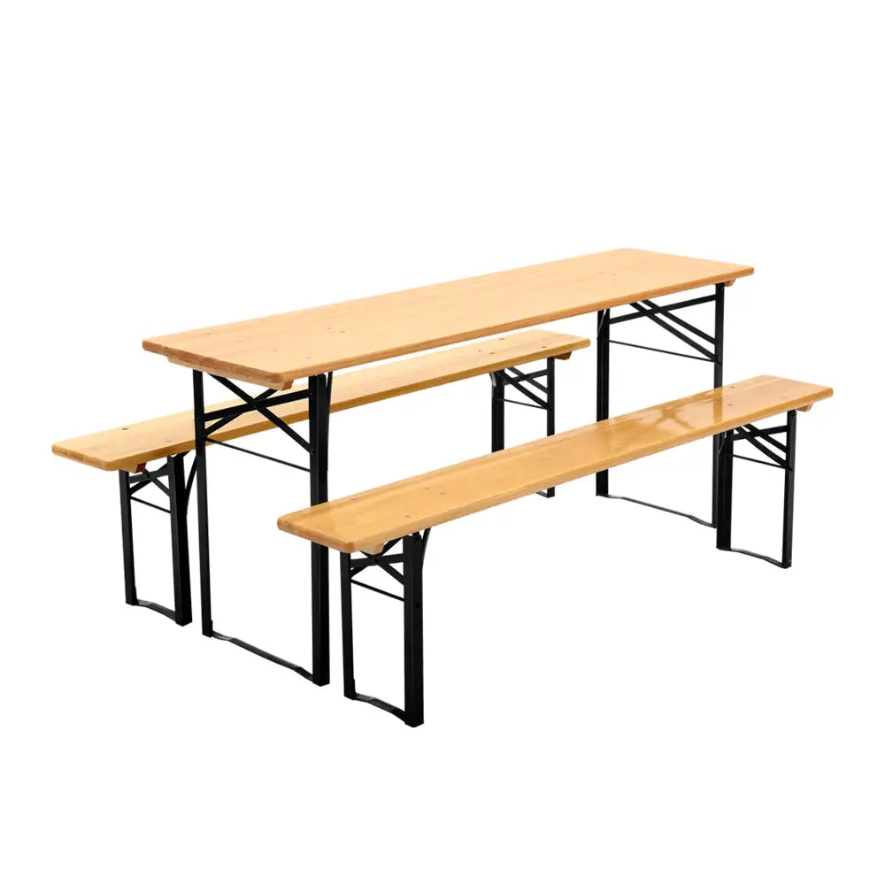 Gardeon Wooden Outdoor Foldable Bench Set - Natural - Furniture > Outdoor