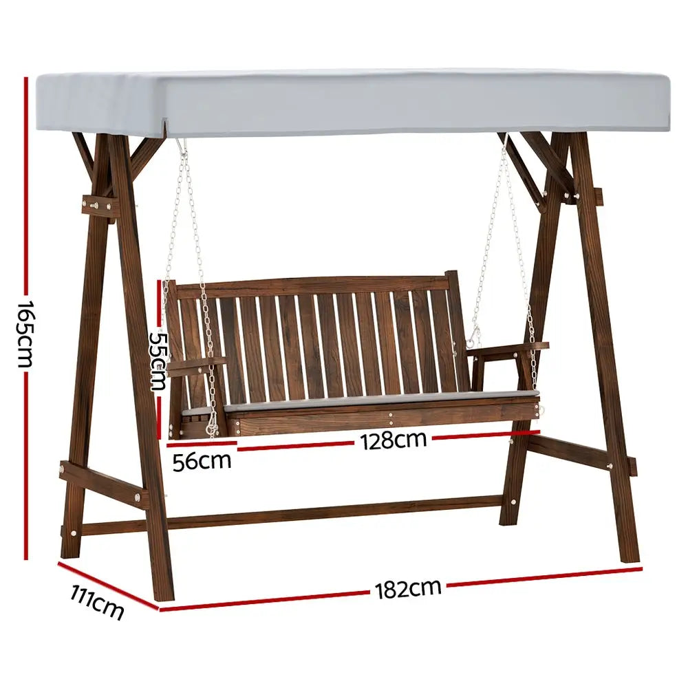 Gardeon Wooden Swing Chair Garden Bench Canopy 3 Seater Outdoor Furniture - Furniture > Outdoor