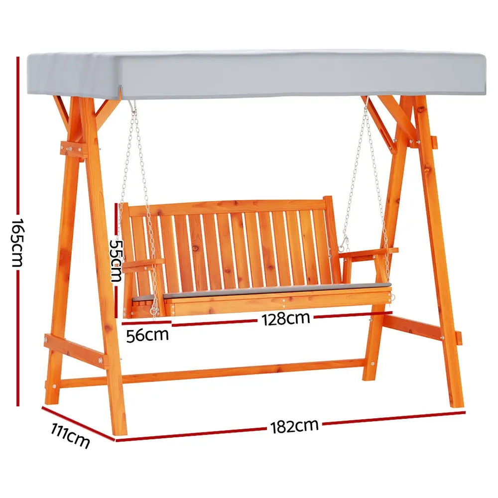 Gardeon Wooden Swing Chair Garden Bench Canopy 3 Seater Outdoor Furniture - Furniture > Outdoor