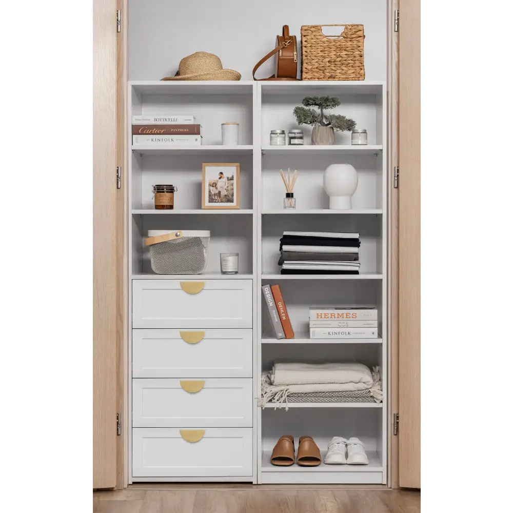 GENEVA 3 SHELF 4 DRAWER BUILT IN WARDROBE - WHITE - HAMPTON - HALF MOON BRASS - Home & Garden > Storage > Clothing &