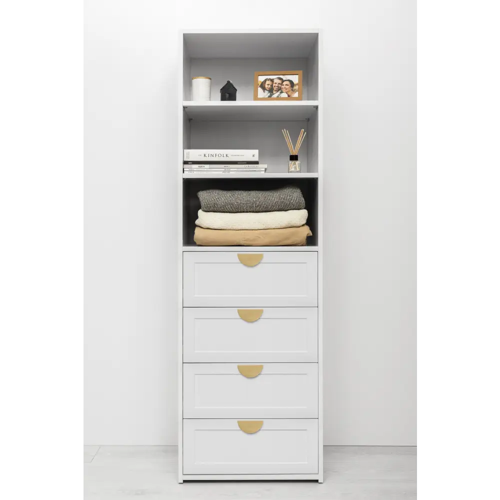GENEVA 3 SHELF 4 DRAWER BUILT IN WARDROBE - WHITE - HAMPTON - HALF MOON BRASS - Home & Garden > Storage > Clothing &