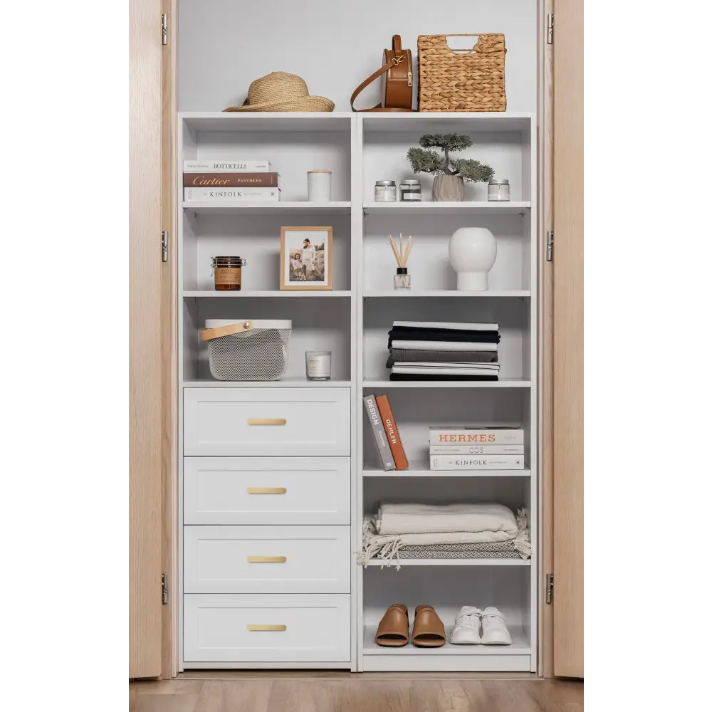 GENEVA 3 SHELF 4 DRAWER BUILT IN WARDROBE - WHITE - HAMPTON - OVAL BRASS - Home & Garden > Storage > Clothing &