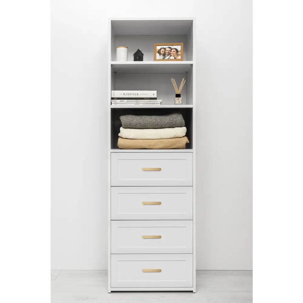 GENEVA 3 SHELF 4 DRAWER BUILT IN WARDROBE - WHITE - HAMPTON - OVAL BRASS - Home & Garden > Storage > Clothing &