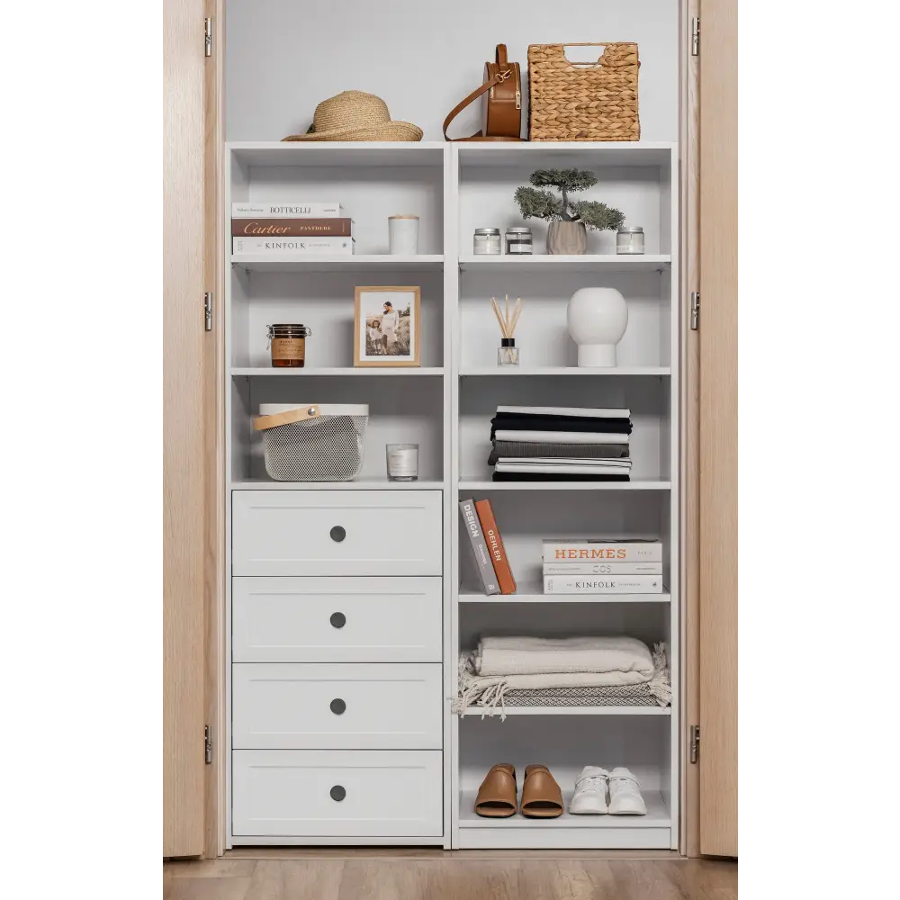GENEVA 3 SHELF 4 DRAWER BUILT IN WARDROBE - WHITE - HAMPTON - ROUND BLACK - Home & Garden > Storage > Clothing &