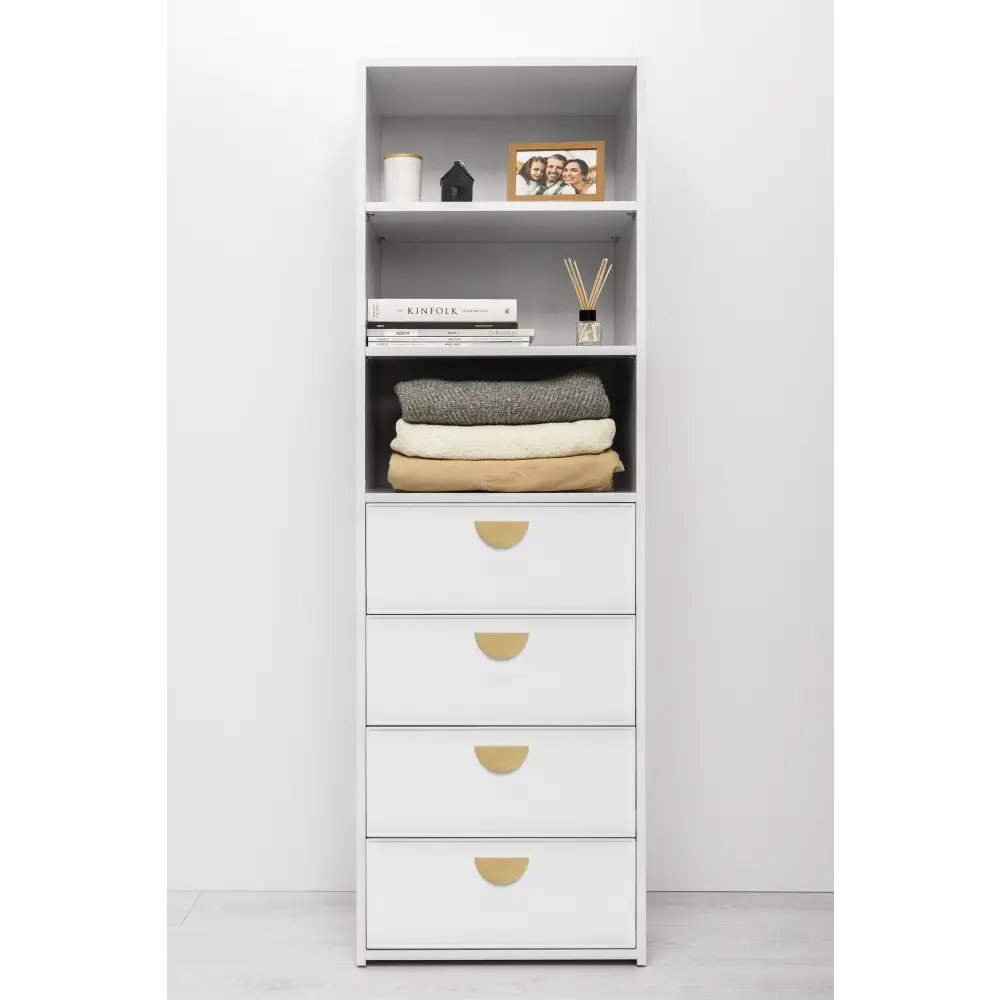 GENEVA 3 SHELF 4 DRAWER BUILT IN WARDROBE - WHITE - SLIM - HALF MOON BRASS - Home & Garden > Storage > Clothing &