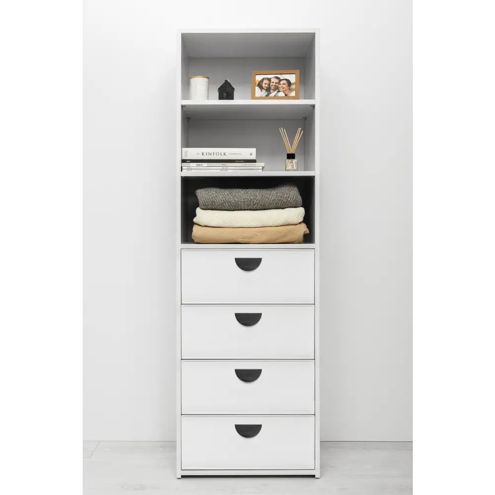 GENEVA 3 SHELF 4 DRAWER BUILT IN WARDROBE - WHITE - SLIM - HALF MOON BLACK - Home & Garden > Storage > Clothing &