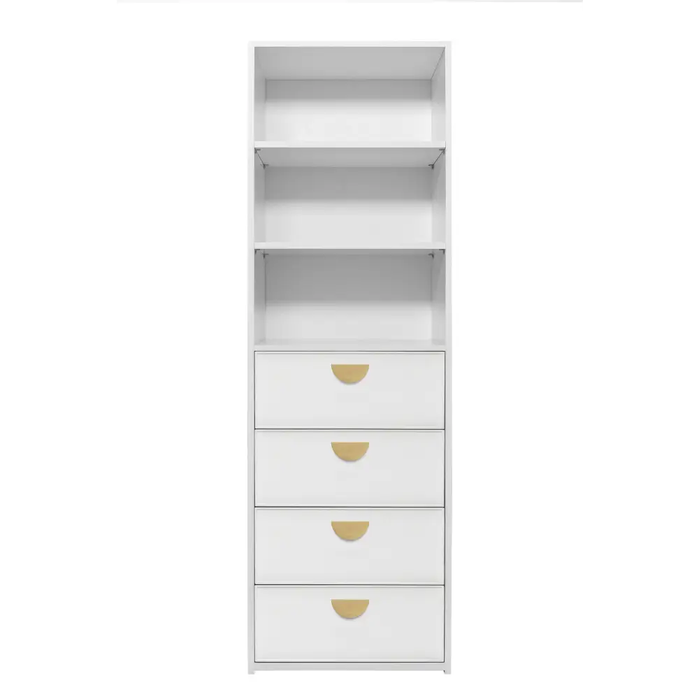 GENEVA 3 SHELF 4 DRAWER BUILT IN WARDROBE - WHITE - SLIM - HALF MOON BRASS - Home & Garden > Storage > Clothing &