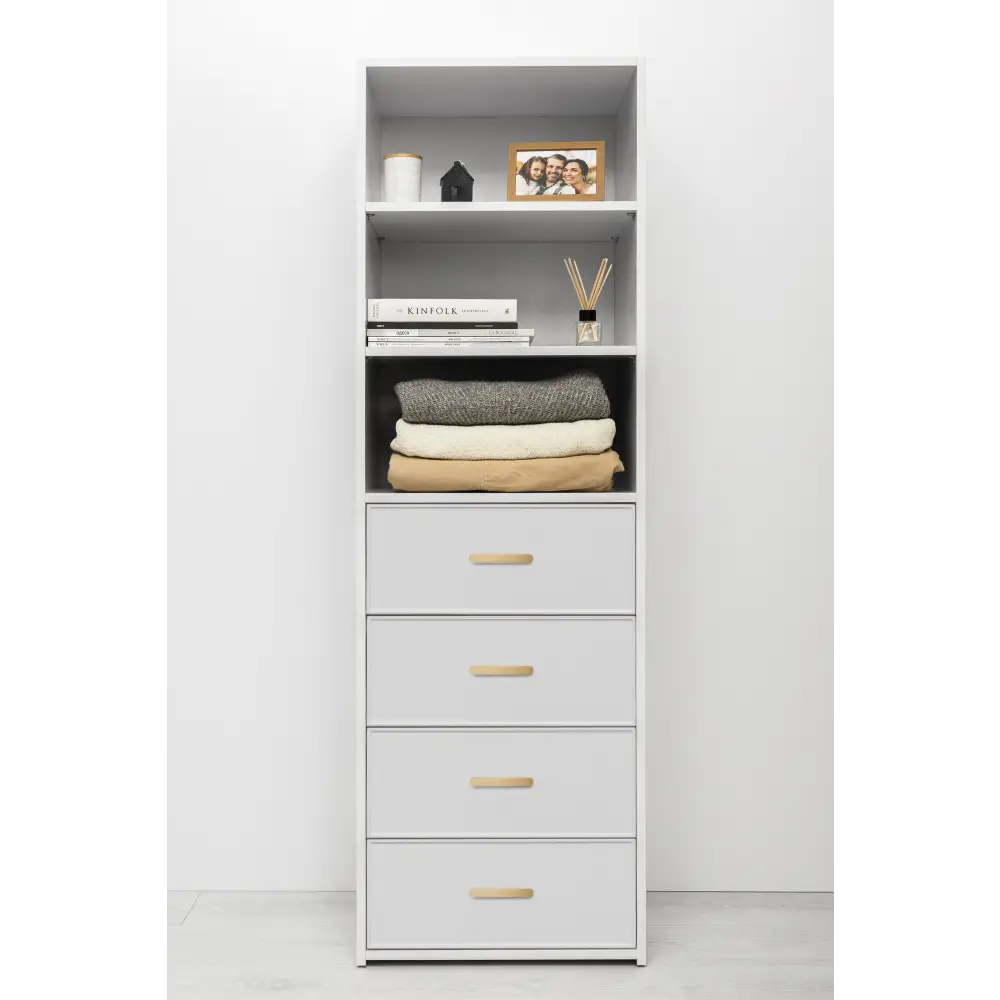 GENEVA 3 SHELF 4 DRAWER BUILT IN WARDROBE - WHITE - SLIM - OVAL BRASS - Home & Garden > Storage > Clothing & Wardrobe