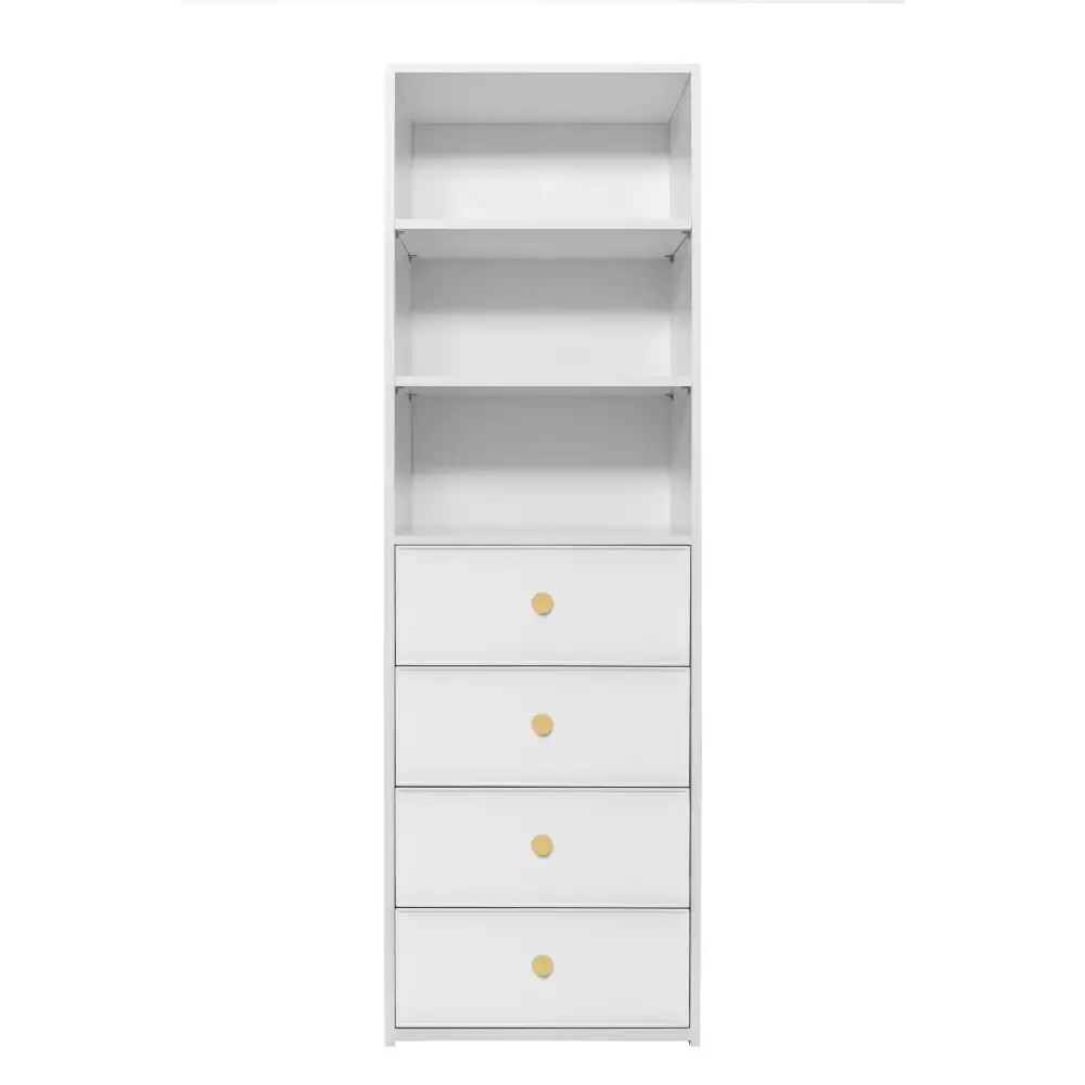 GENEVA 3 SHELF 4 DRAWER BUILT IN WARDROBE - WHITE - SLIM - ROUND BRASS - Home & Garden > Storage > Clothing & Wardrobe