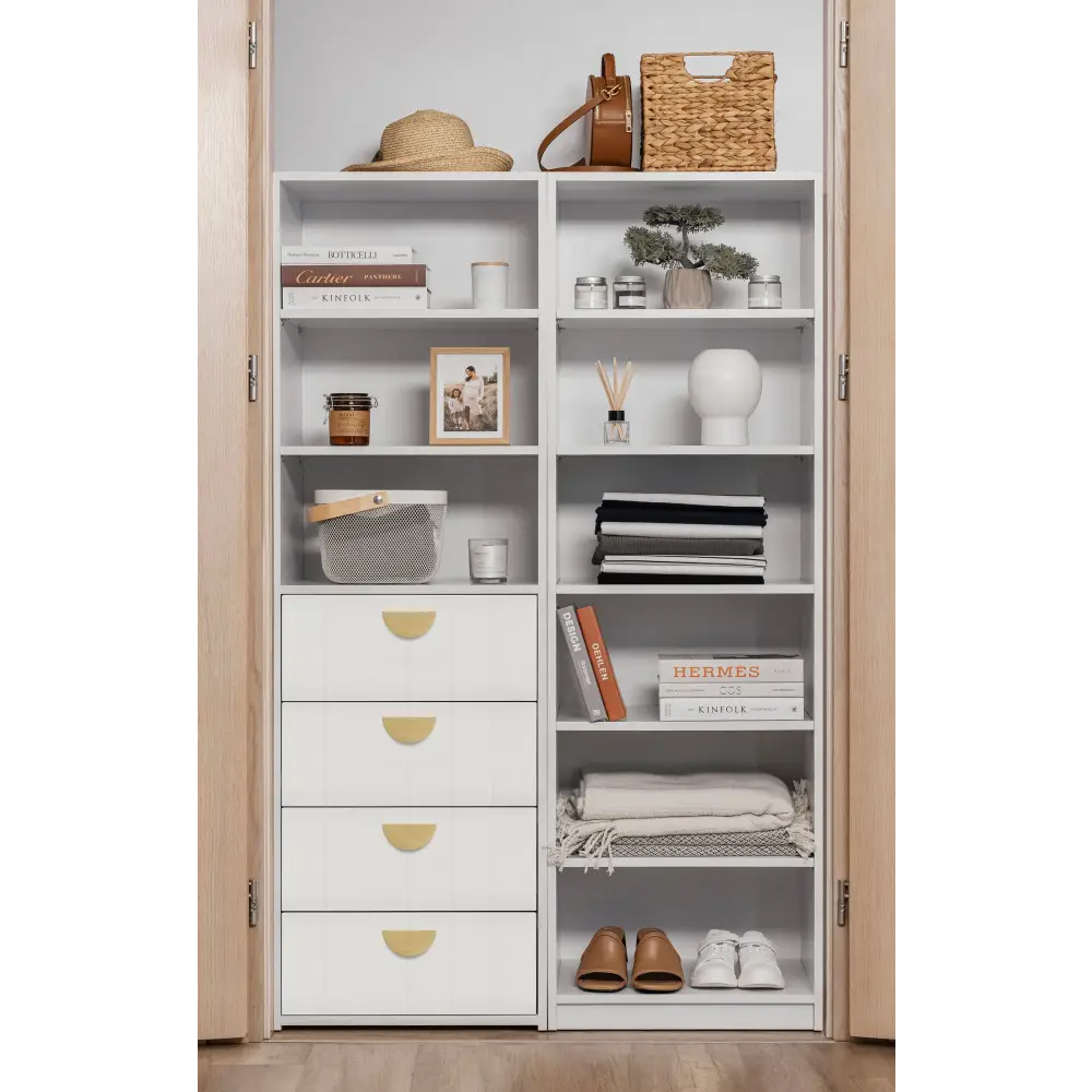 GENEVA 3 SHELF 4 DRAWER BUILT IN WARDROBE - WHITE - VJ PANEL - HALF MOON BRASS - Home & Garden > Storage > Clothing &