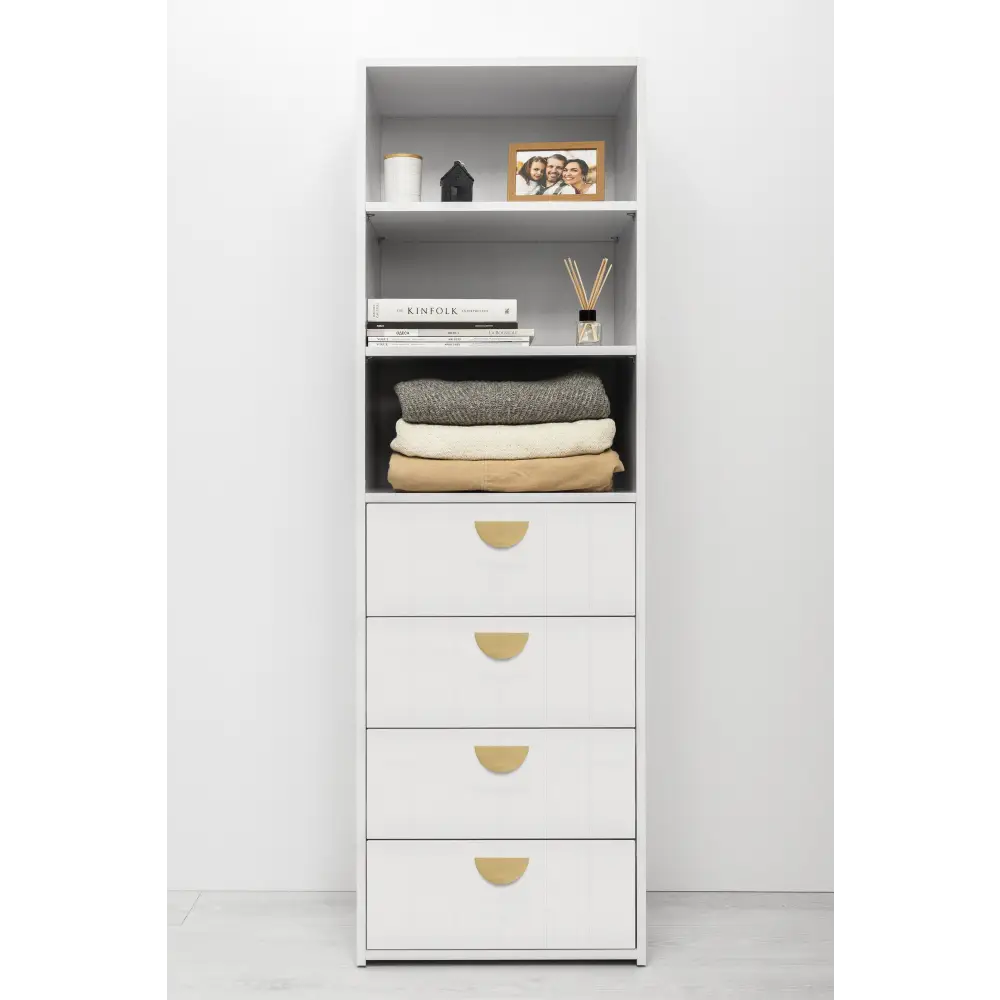 GENEVA 3 SHELF 4 DRAWER BUILT IN WARDROBE - WHITE - VJ PANEL - HALF MOON BRASS - Home & Garden > Storage > Clothing &