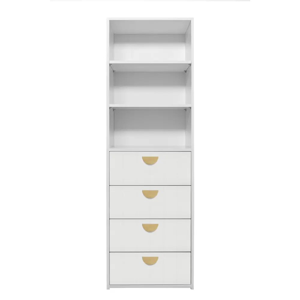 GENEVA 3 SHELF 4 DRAWER BUILT IN WARDROBE - WHITE - VJ PANEL - HALF MOON BRASS - Home & Garden > Storage > Clothing &