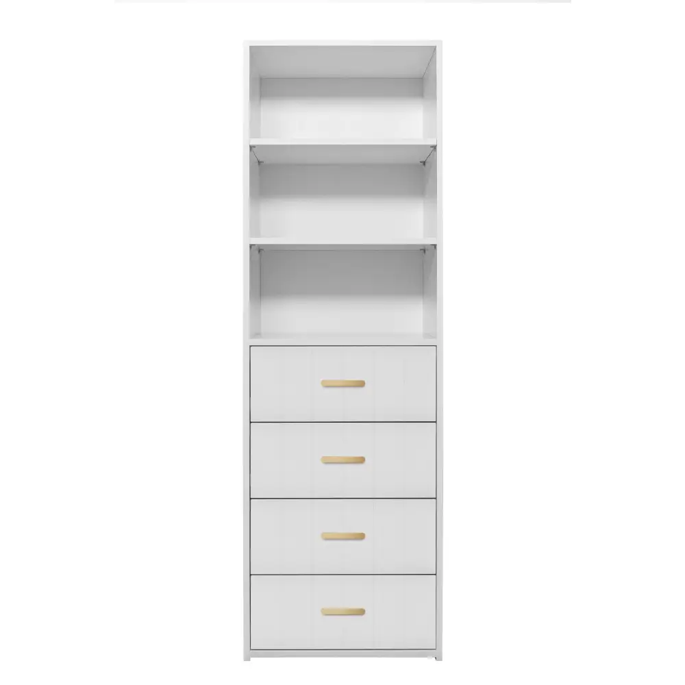 GENEVA 3 SHELF 4 DRAWER BUILT IN WARDROBE - WHITE - VJ PANEL - OVAL BRASS - Home & Garden > Storage > Clothing &