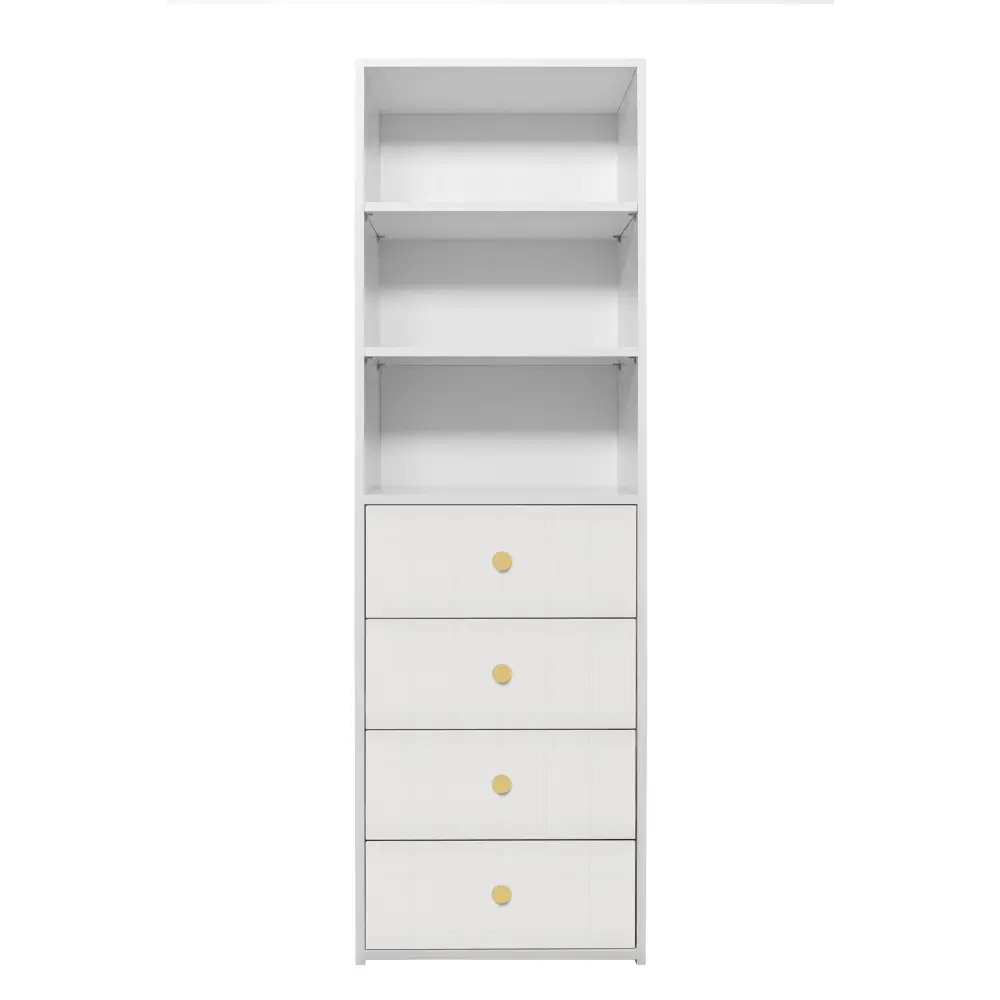 GENEVA 3 SHELF 4 DRAWER BUILT IN WARDROBE - WHITE - VJ PANEL - ROUND BRASS - Home & Garden > Storage > Clothing &