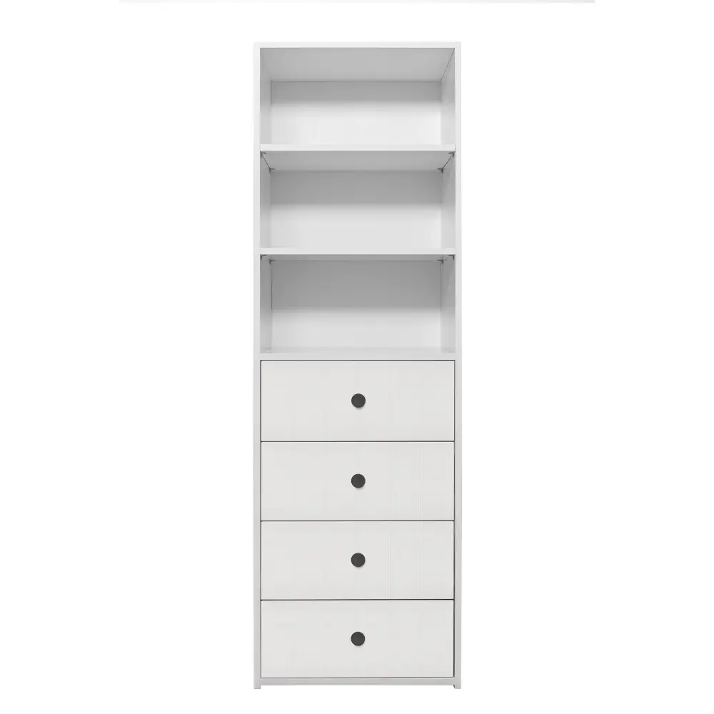 GENEVA 3 SHELF 4 DRAWER BUILT IN WARDROBE - WHITE - VJ PANEL - ROUND BLACK - Home & Garden > Storage > Clothing &
