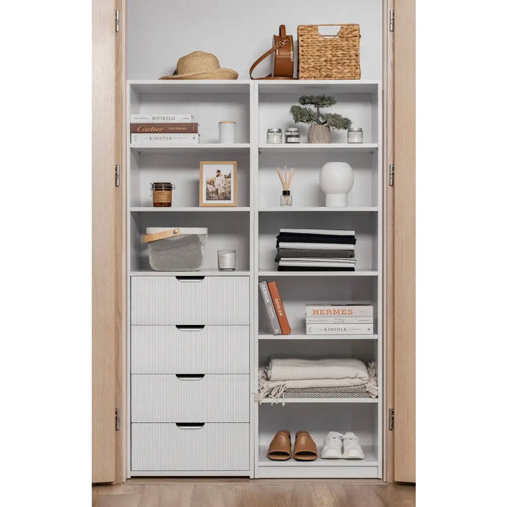 Geneva Fluted Pull Back 3/4 Shelf & Drawer Build In Wardrobe - White - Home & Garden > Storage > Clothing & Wardrobe
