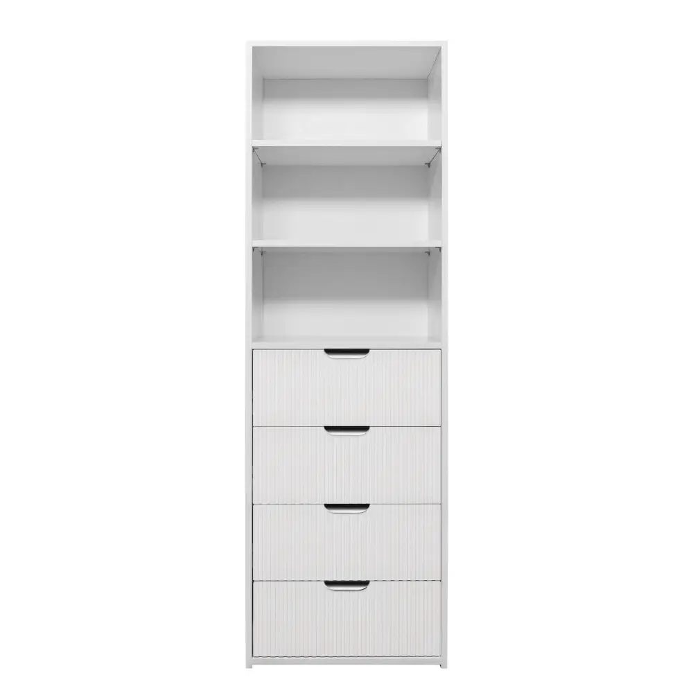Geneva Fluted Pull Back 3/4 Shelf & Drawer Build In Wardrobe - White - Home & Garden > Storage > Clothing & Wardrobe