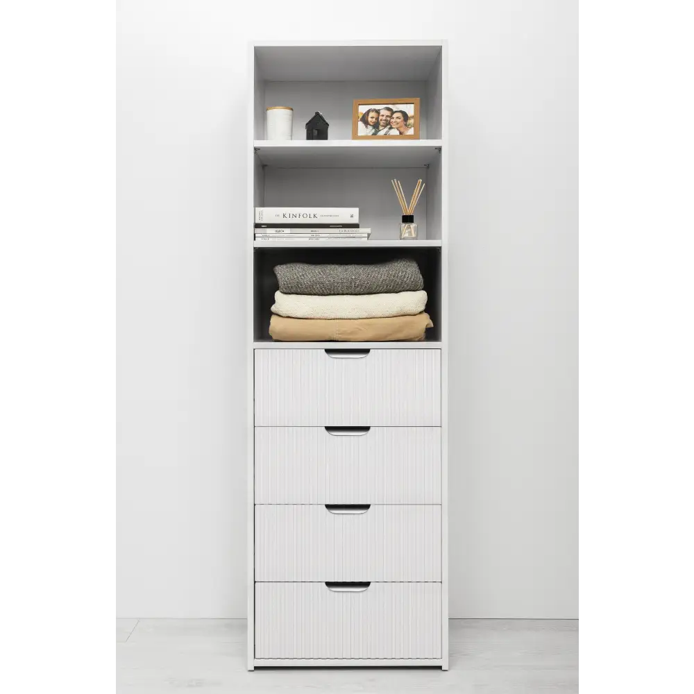 Geneva Fluted Pull Back 3/4 Shelf & Drawer Build In Wardrobe - White - Home & Garden > Storage > Clothing & Wardrobe