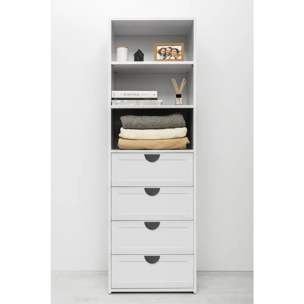 Geneva Hampton Half Moon Black 3/4 Shelf & Drawer Build In Wardrobe - White - Home & Garden > Storage > Clothing &