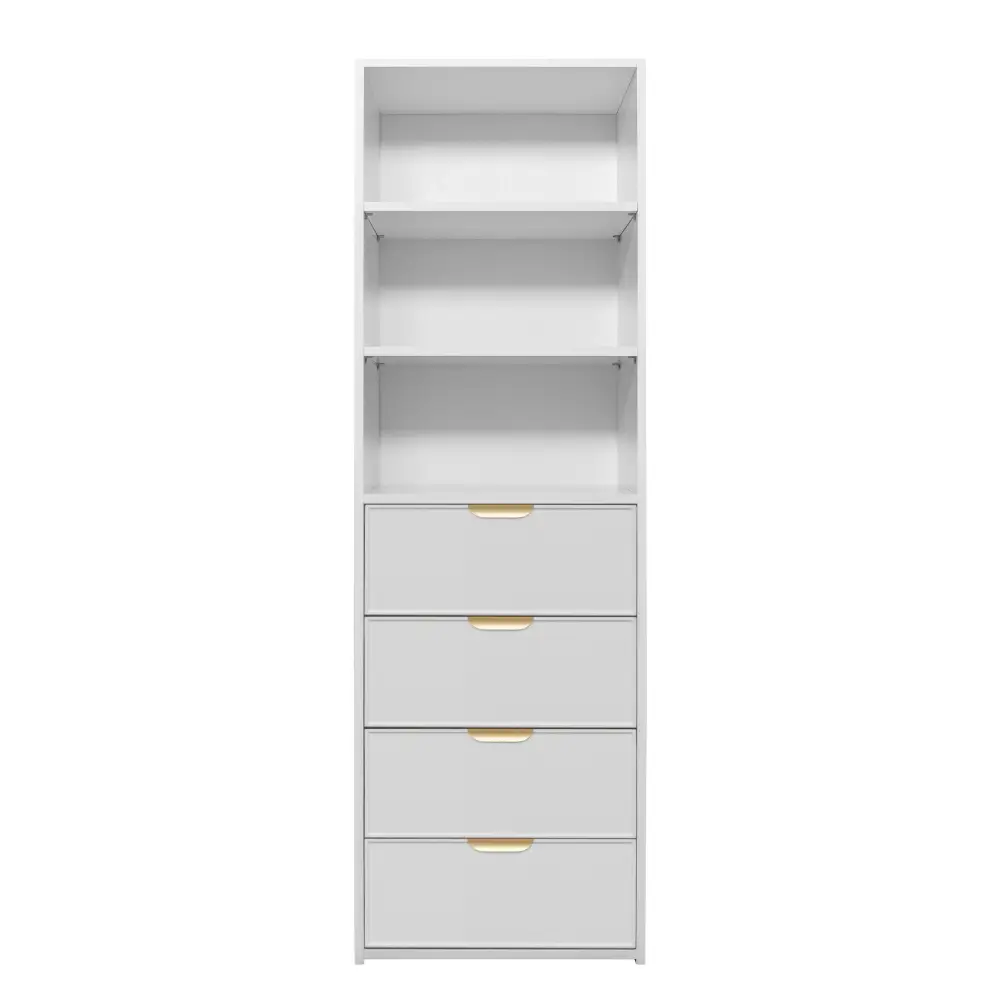 Geneva Slim Pull Brass 3/4 Shelf & Drawer Build In Wardrobe - White - Home & Garden > Storage > Clothing & Wardrobe