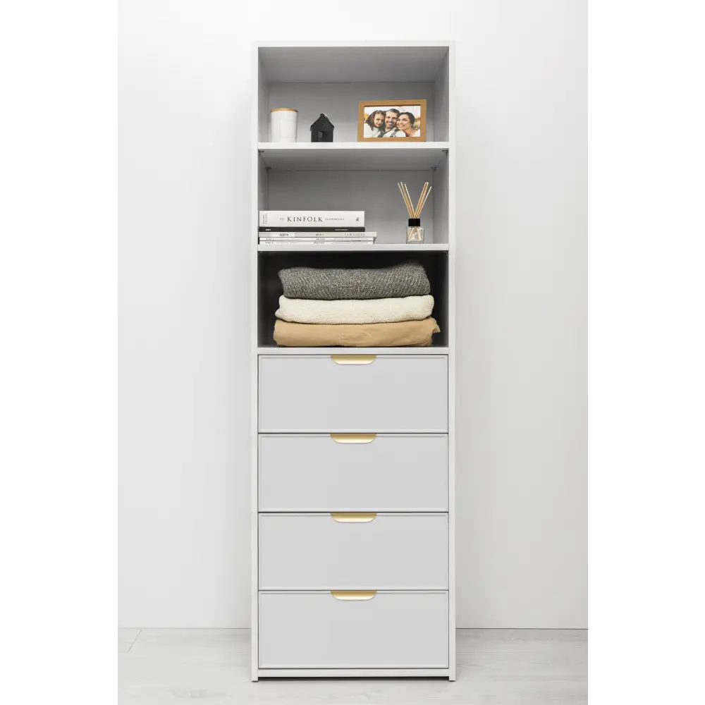 Geneva Slim Pull Brass 3/4 Shelf & Drawer Build In Wardrobe - White - Home & Garden > Storage > Clothing & Wardrobe