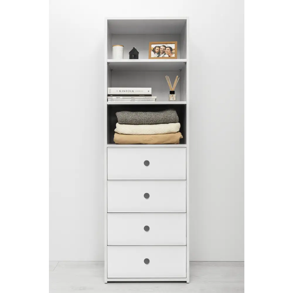 Geneva Slim Round Black 3/4 Shelf & Drawer Build In Wardrobe - White - Home & Garden > Storage > Clothing & Wardrobe