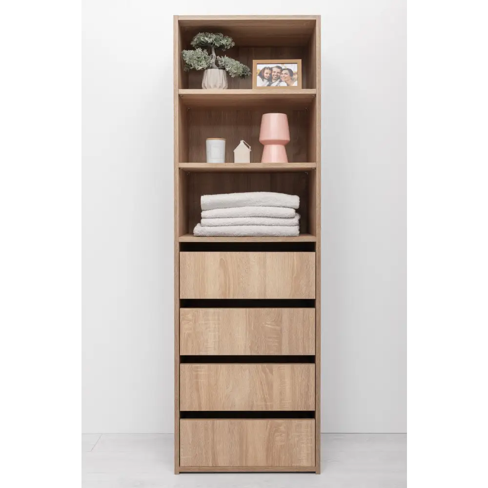 GENEVA THREE SHELF/FOUR DRAWER BUILT IN WARDROBE - CLASSIC - NATURAL OAK - Furniture > Living Room