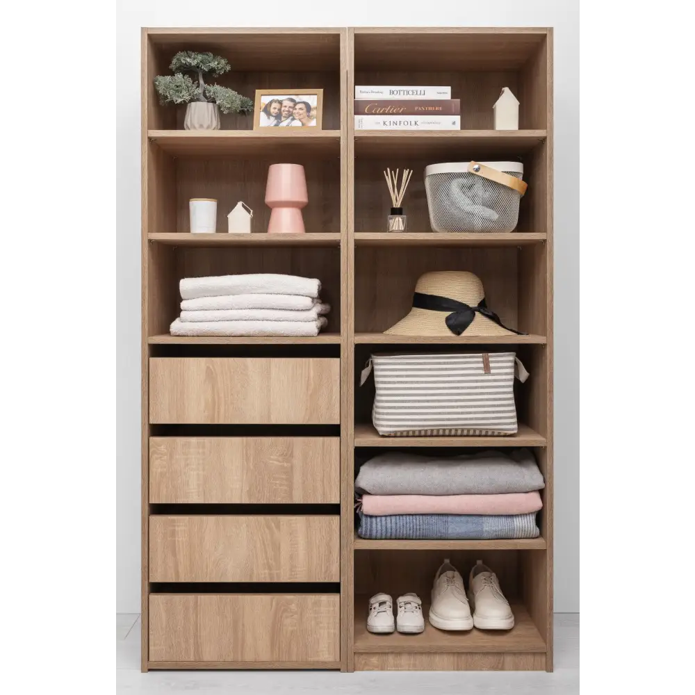 GENEVA THREE SHELF/FOUR DRAWER BUILT IN WARDROBE - CLASSIC - NATURAL OAK - Furniture > Living Room