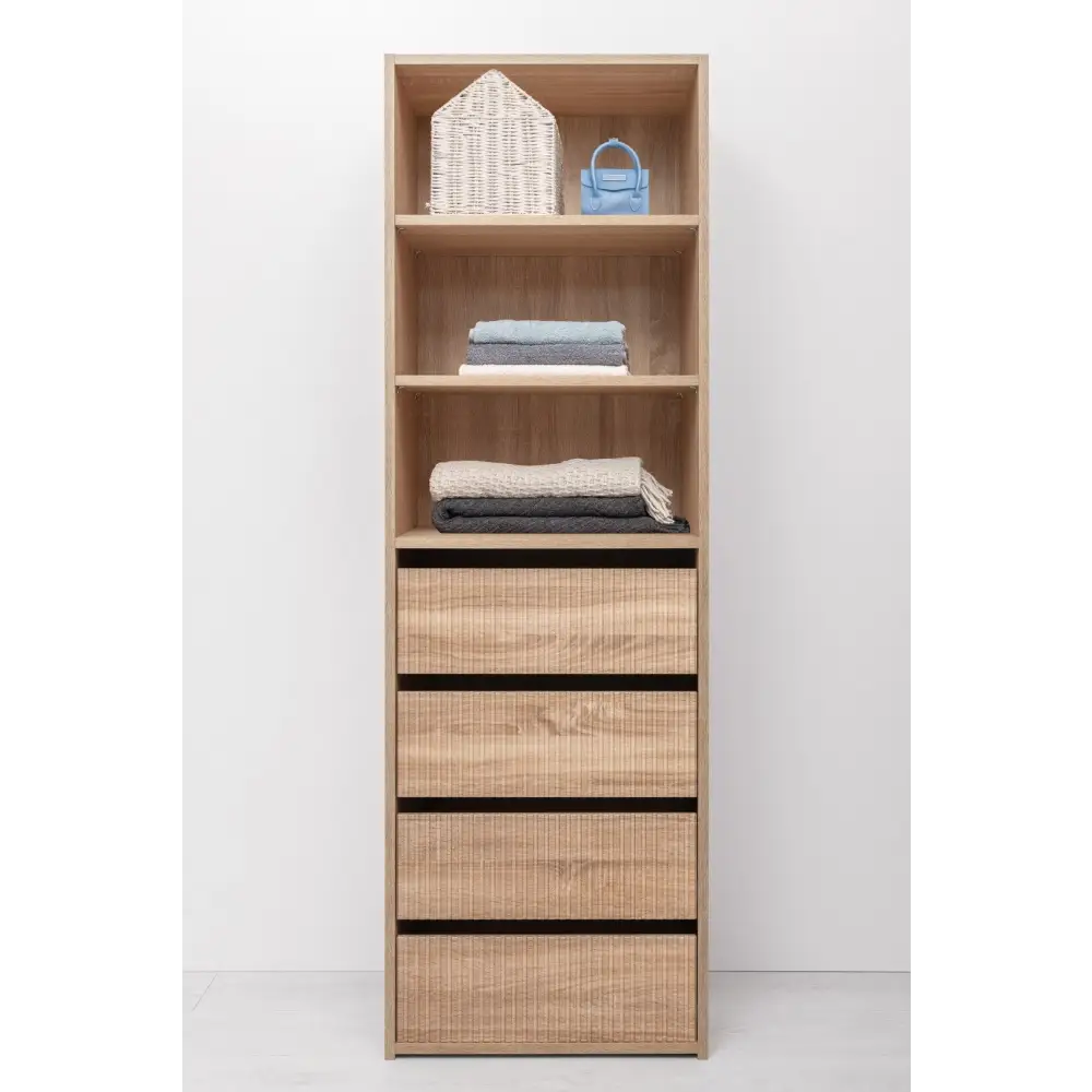 GENEVA THREE SHELF/FOUR DRAWER BUILT IN WARDROBE - FLUTED - NATURAL OAK - Furniture > Living Room
