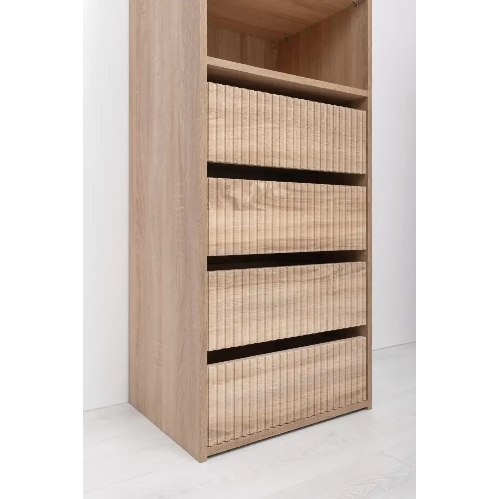 GENEVA THREE SHELF/FOUR DRAWER BUILT IN WARDROBE - FLUTED - NATURAL OAK - Furniture > Living Room