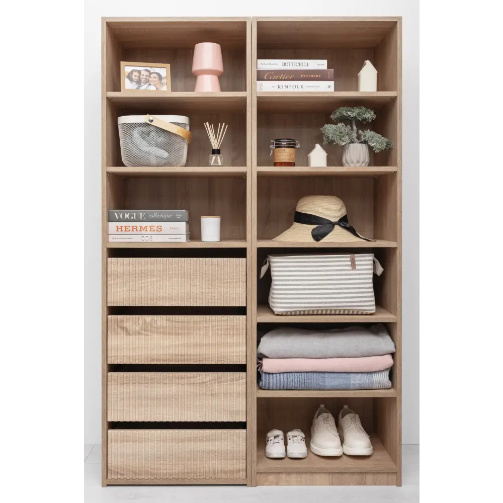 GENEVA THREE SHELF/FOUR DRAWER BUILT IN WARDROBE - FLUTED - NATURAL OAK - Furniture > Living Room