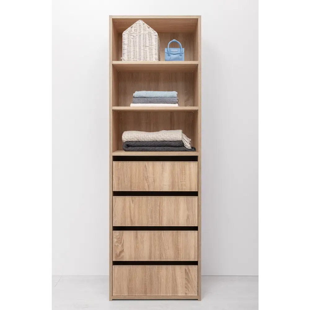 GENEVA THREE SHELF/FOUR DRAWER BUILT IN WARDROBE - SLIM SHAKER - NATURAL OAK - Furniture > Living Room