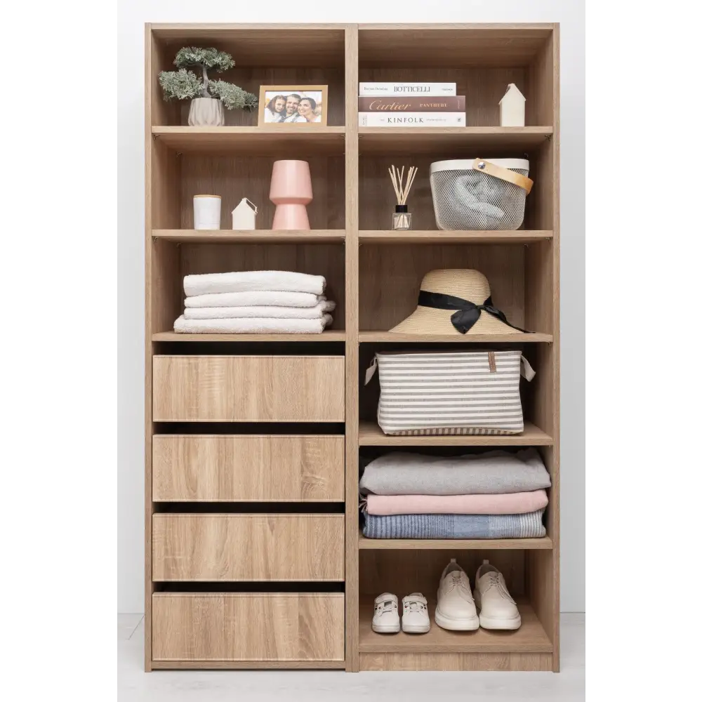 GENEVA THREE SHELF/FOUR DRAWER BUILT IN WARDROBE - SLIM SHAKER - NATURAL OAK - Furniture > Living Room