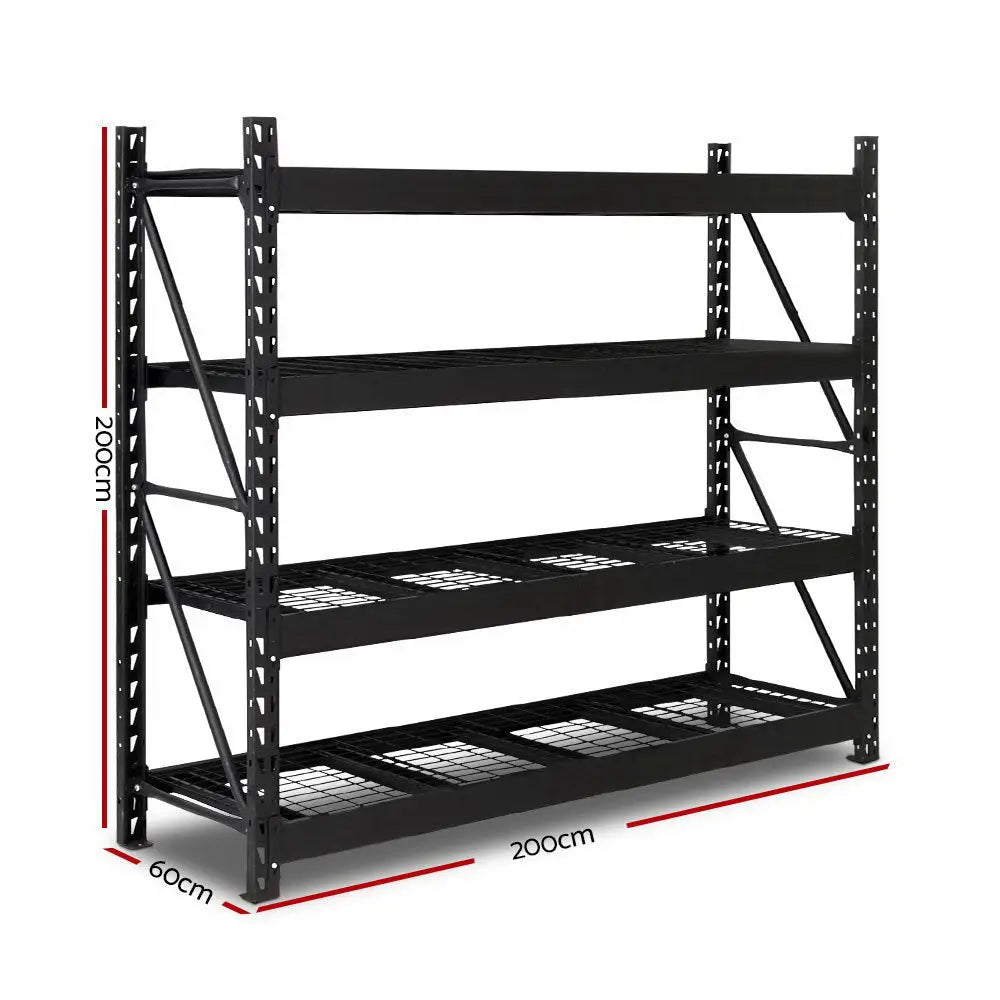 Giantz 2Mx2M Garage Shelving Warehouse Rack Pallet Racking Storage Shelve Black - Home & Garden > Storage