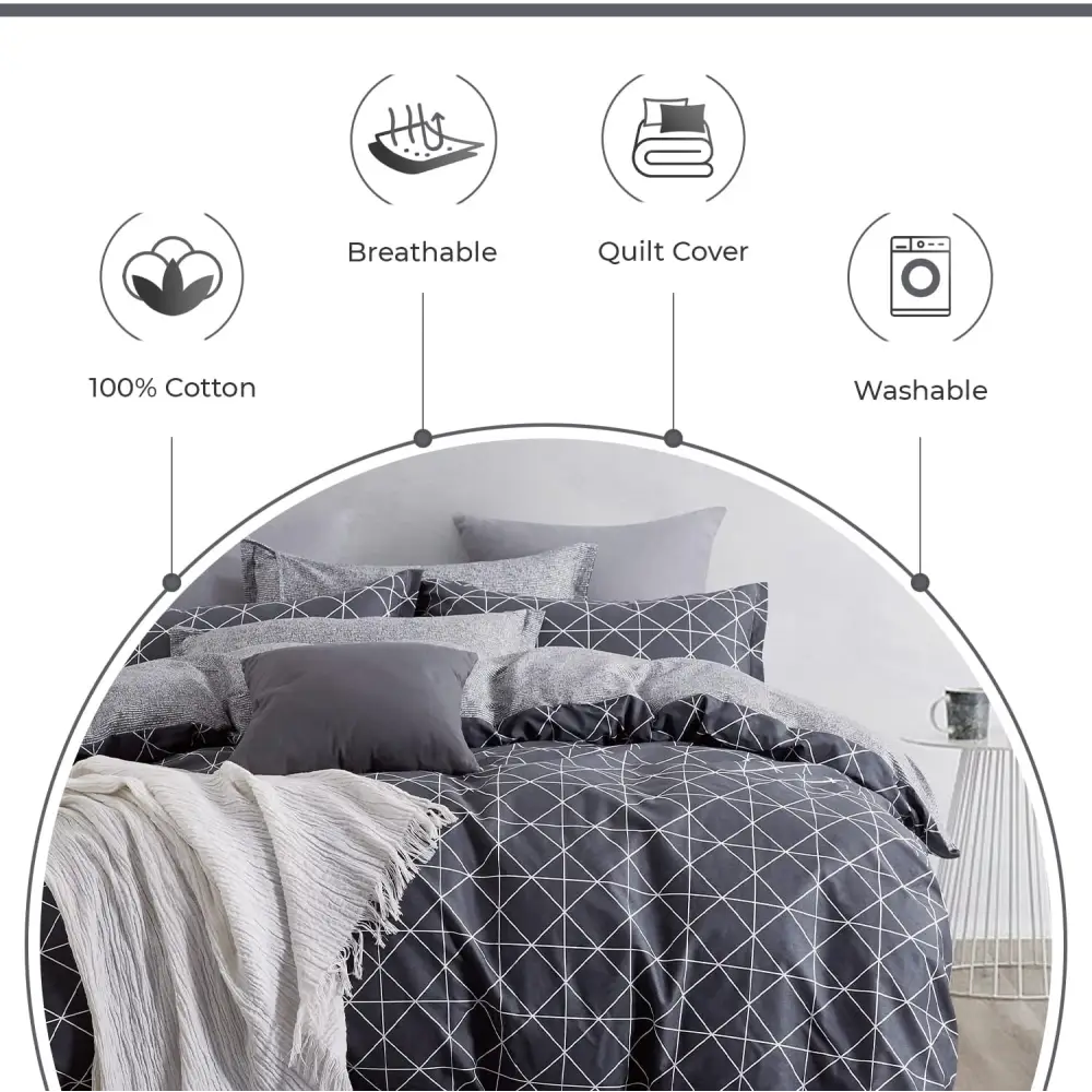 Gioia Casa 100% Cotton Manhattan Reversible Printed Quilt Cover Set - Super King Size - Home & Garden > Bedding >