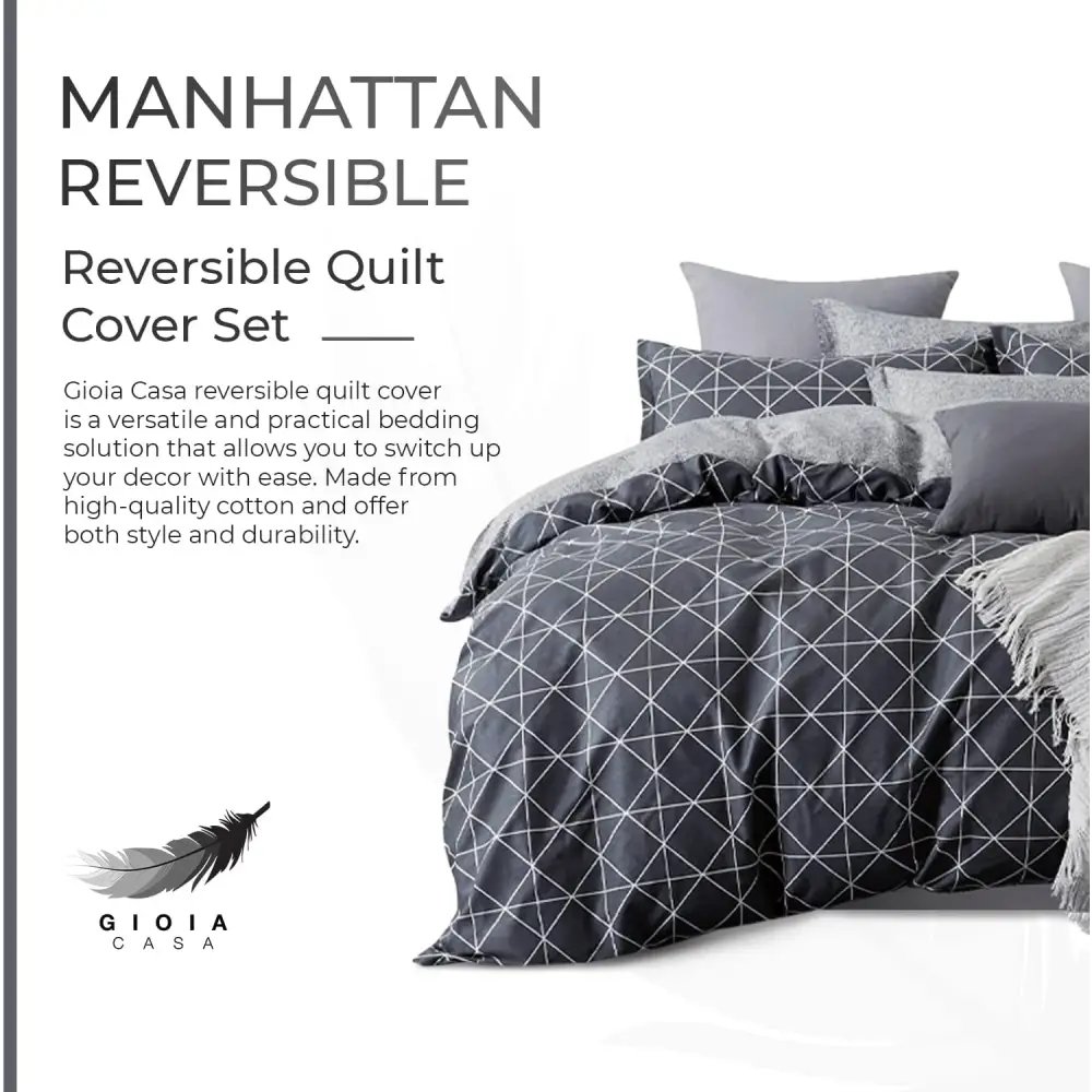 Gioia Casa 100% Cotton Manhattan Reversible Printed Quilt Cover Set - Super King Size - Home & Garden > Bedding >