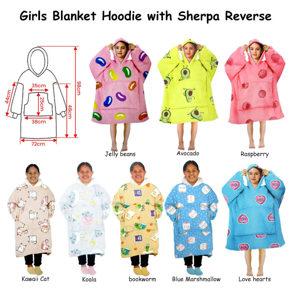 Girls Comfy Warm Blanket Hoodie with Sherpa Fleece Reverse Jelly Beans - Home & Garden > Bedding