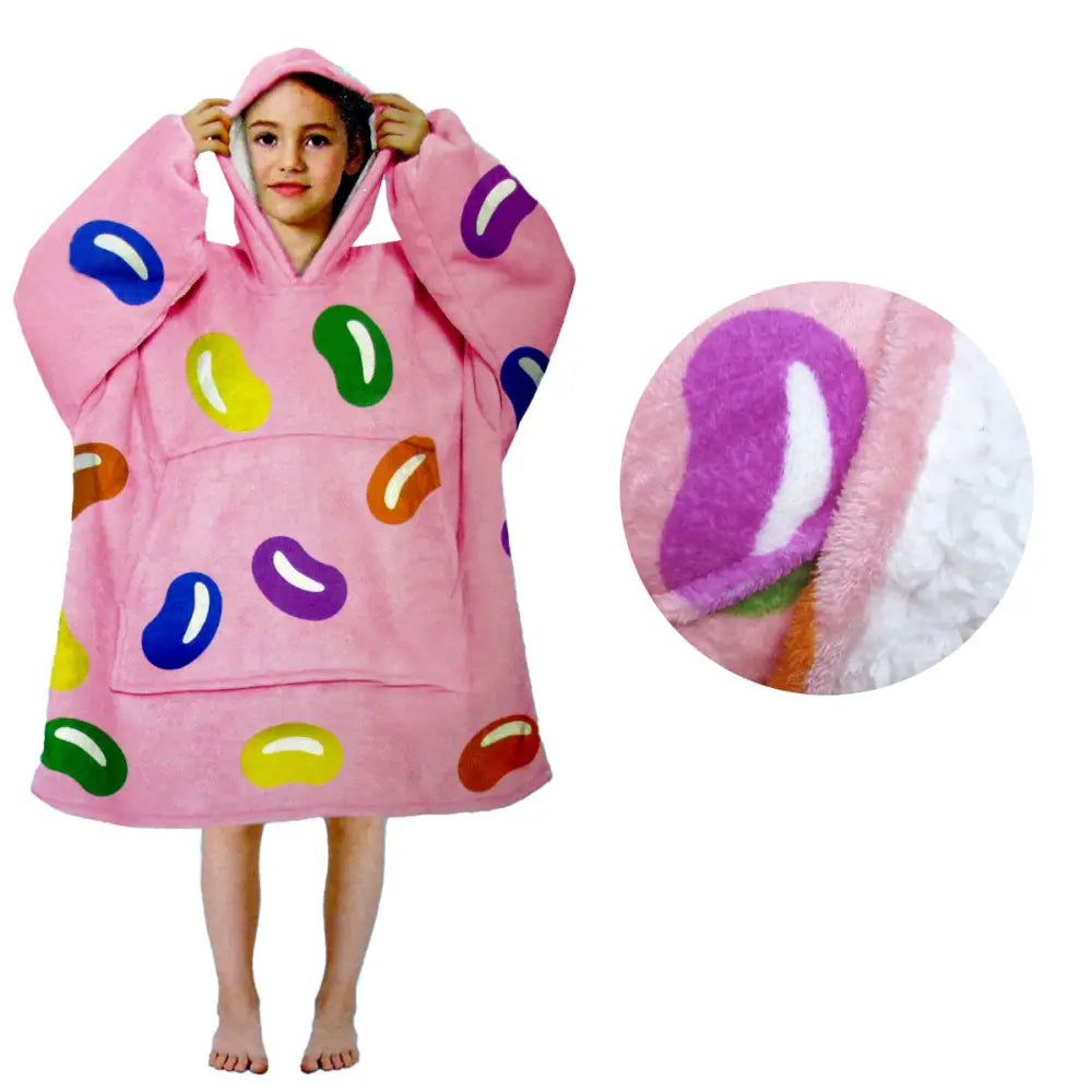 Girls Comfy Warm Blanket Hoodie with Sherpa Fleece Reverse Jelly Beans - Home & Garden > Bedding