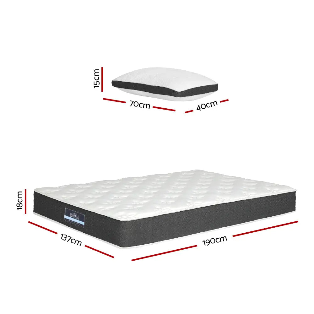 Giselle Bedding 18cm Mattress Medium Soft w/Pillows Double - Furniture > Mattresses