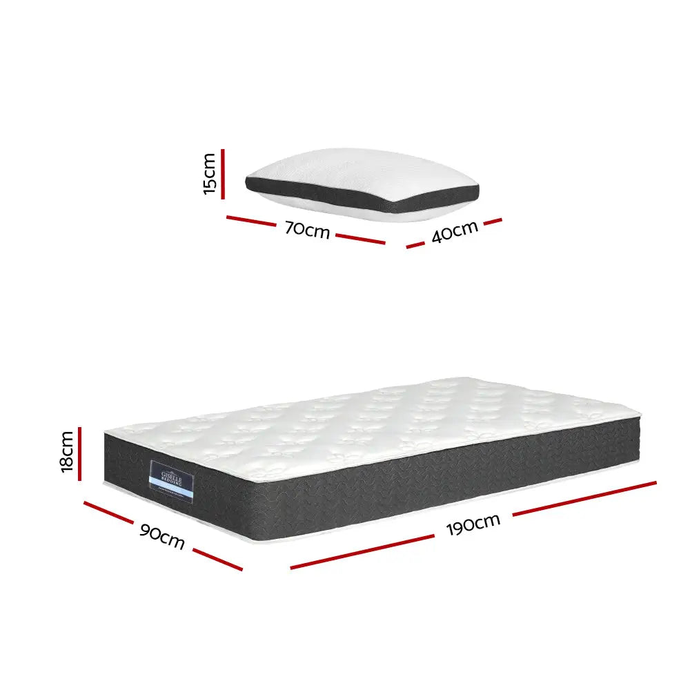 Giselle Bedding 18cm Mattress Medium Soft w/Pillows Single - Furniture > Mattresses