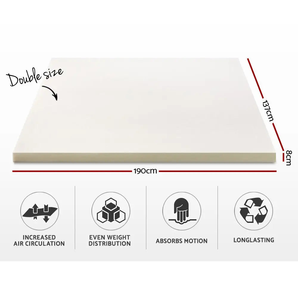 Giselle Bedding Memory Foam Mattress Topper 8cm Double - Furniture > Mattresses
