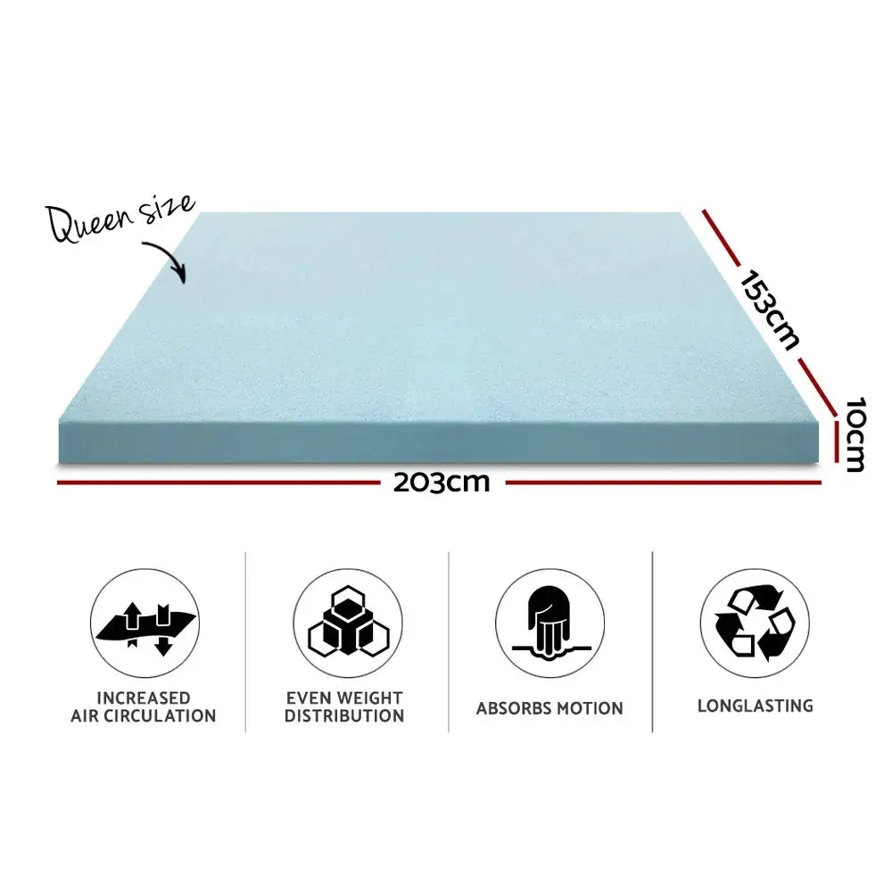 Giselle Bedding Memory Foam Mattress Topper Cool Gel 10cm Queen - Furniture > Mattresses