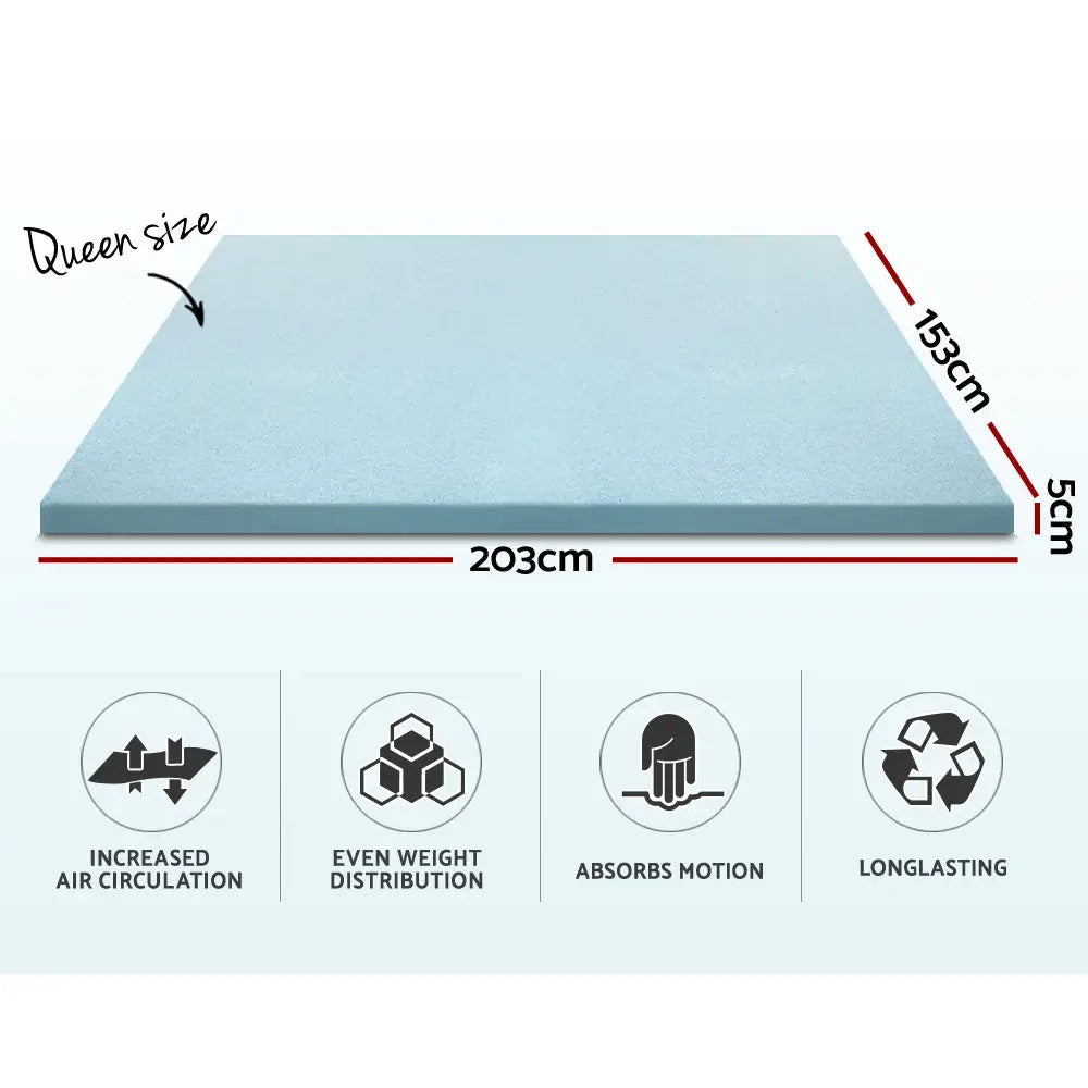 Giselle Bedding Memory Foam Mattress Topper Cool Gel 5cm Queen - Furniture > Mattresses