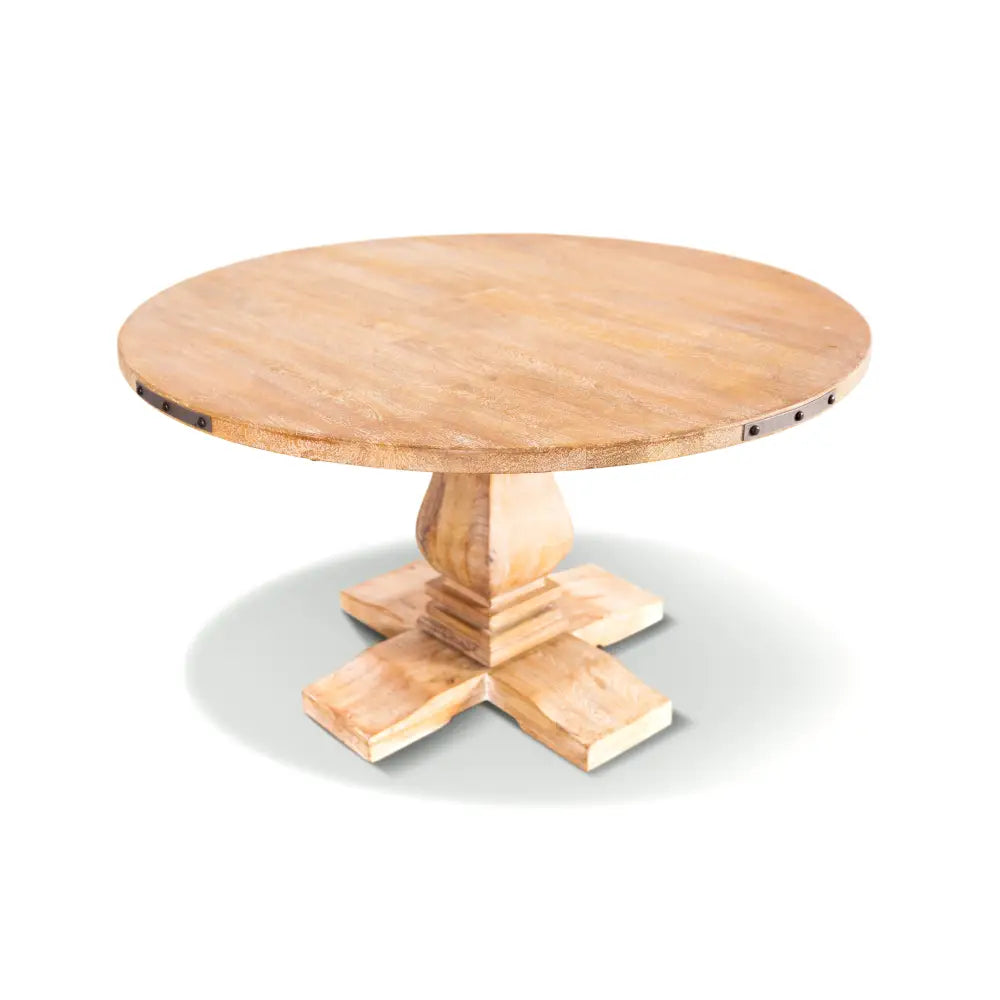 Gloriosa 5pc Dining Set 135cm Round Table 4 Beige Chair Mango Wood - Honey Wash - Furniture > Dining