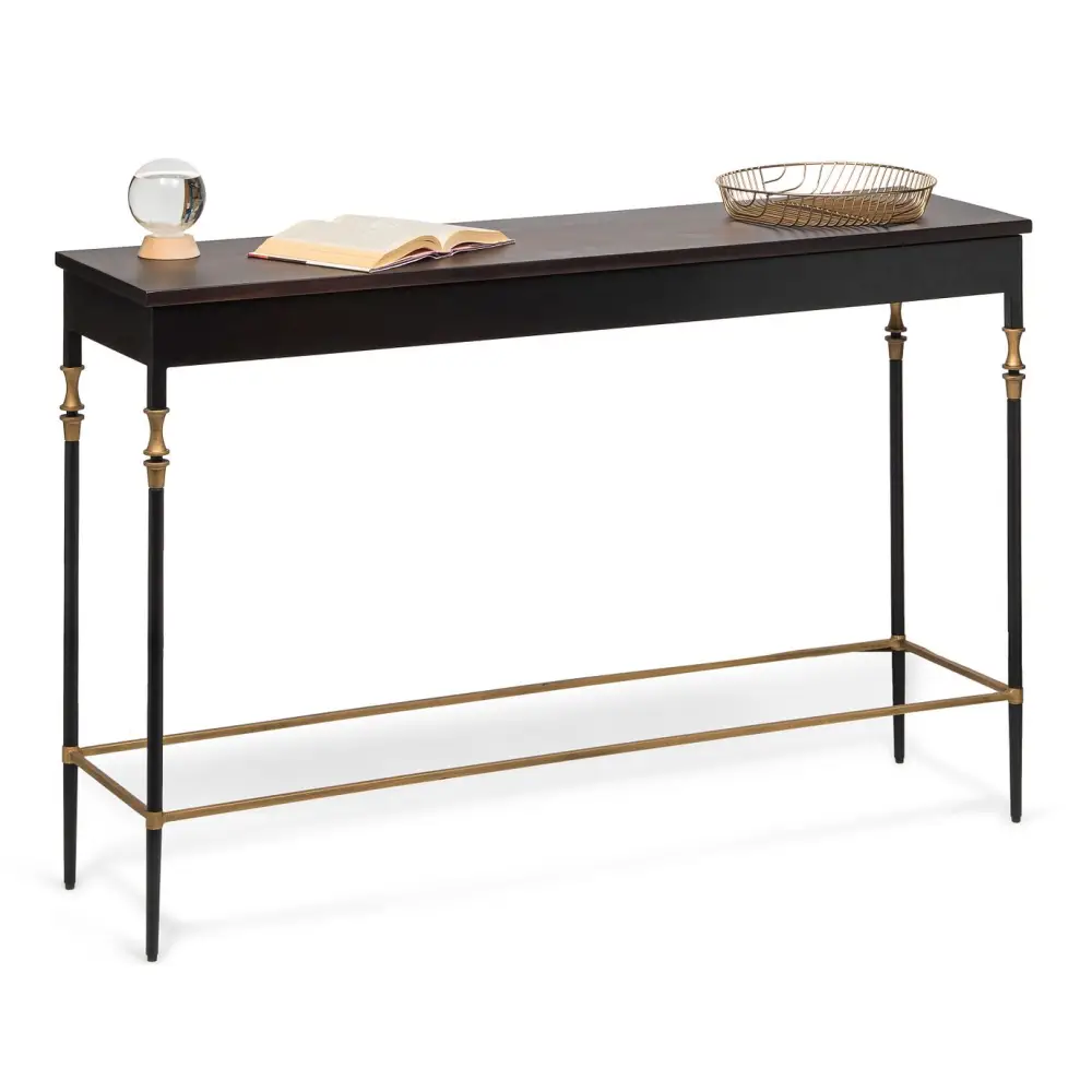 Gold Black Wooden Slim Hallway Console Table with Finial Legs - Furniture > Living Room